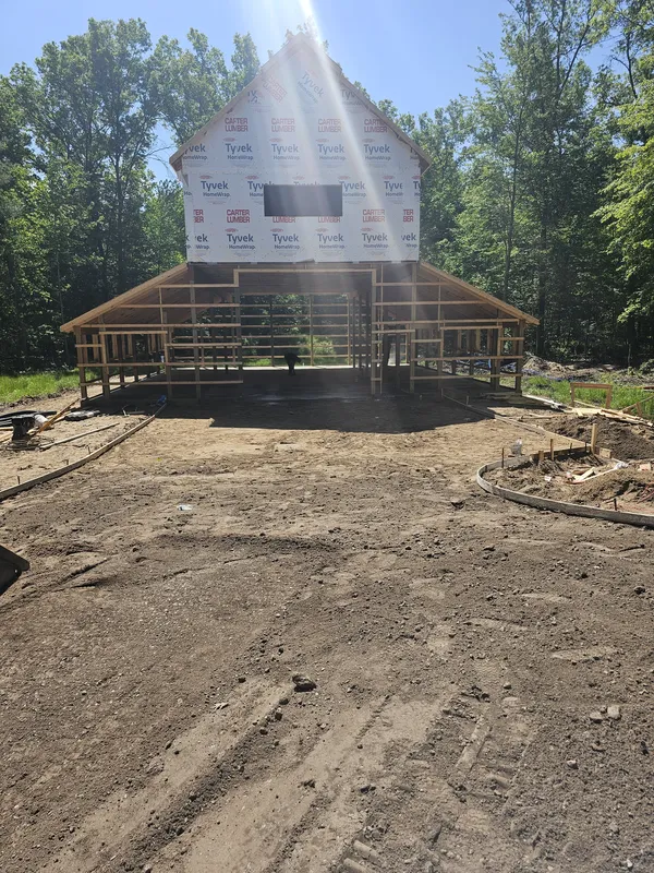 Poured concrete foundation at a new home construction site