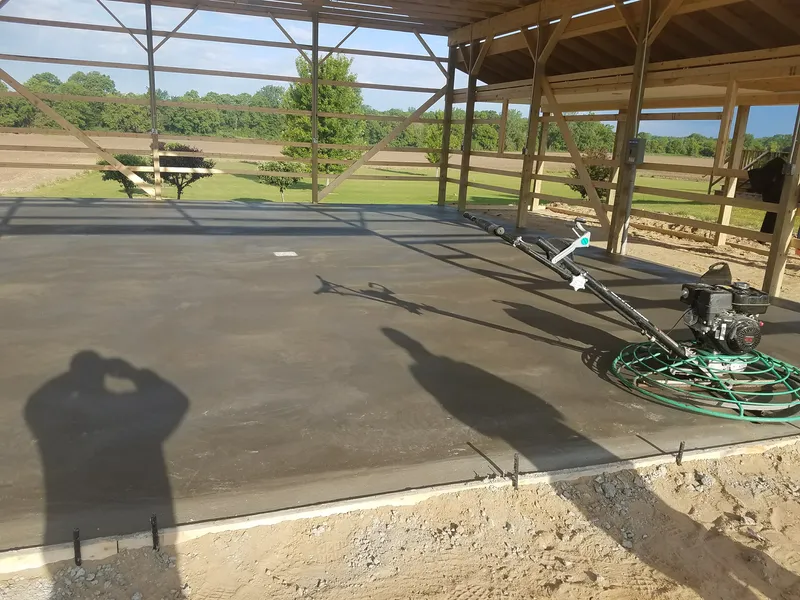 Smooth troweled concrete floor finished inside a Mid-Michigan pole barn