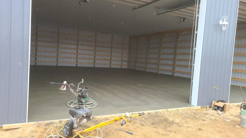 Finished concrete floor inside a Mid-Michigan pole barn interior